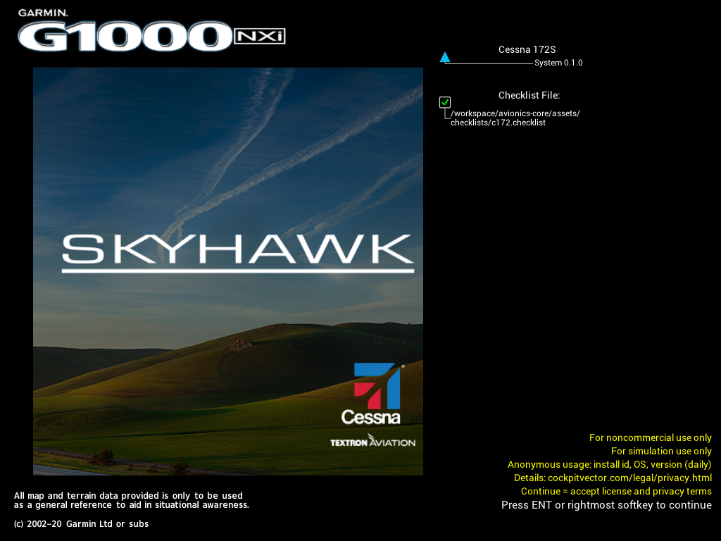 G1000 NXi MFD power-up page