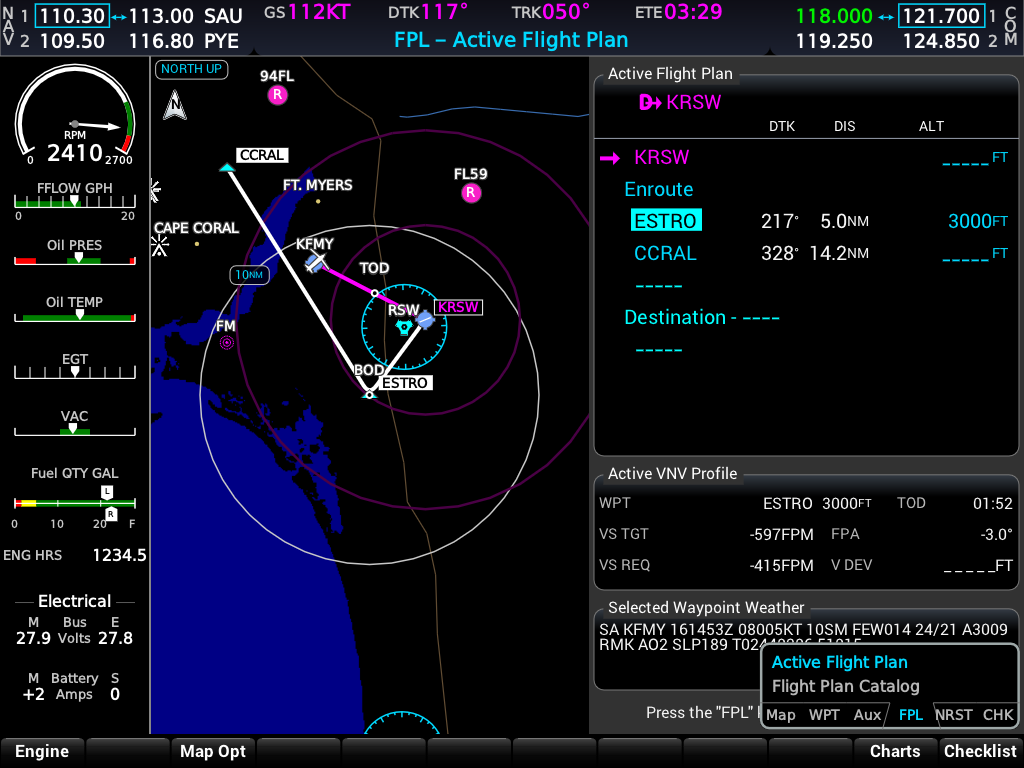 G1000 NXi MFD flight plan with VNAV profile