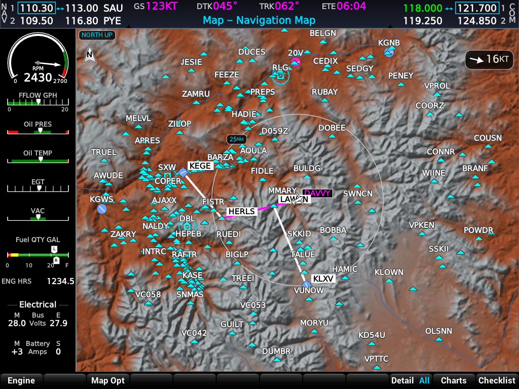 G1000 NXi navigation map with terrain