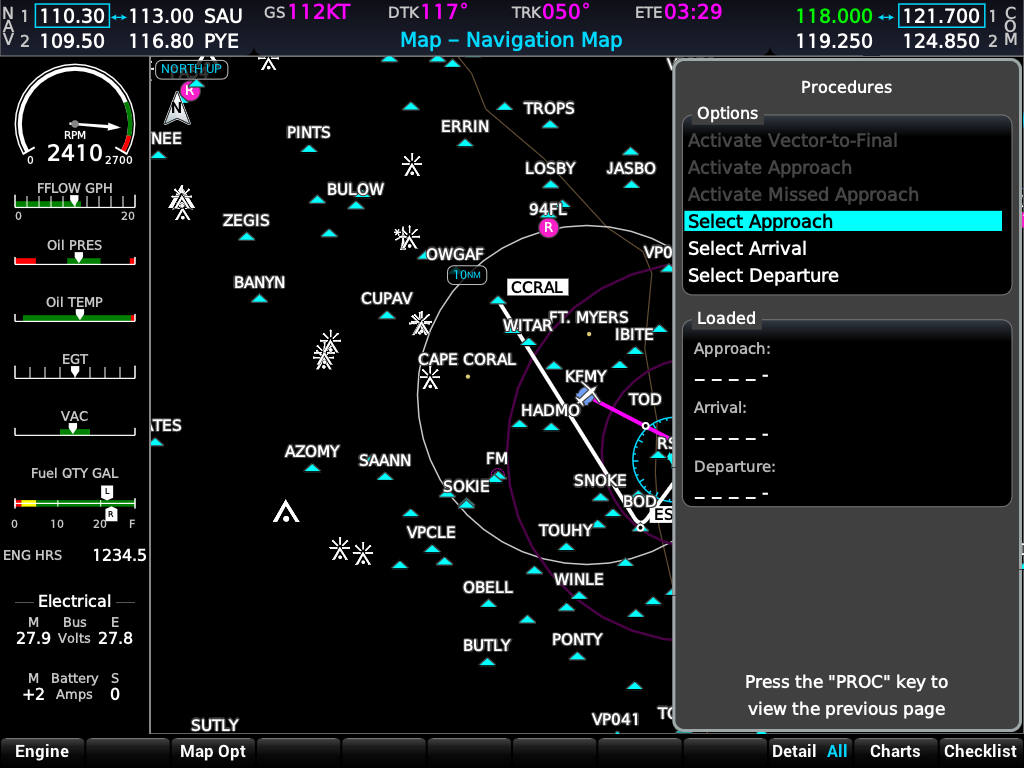 G1000 NXi MFD procedure selection