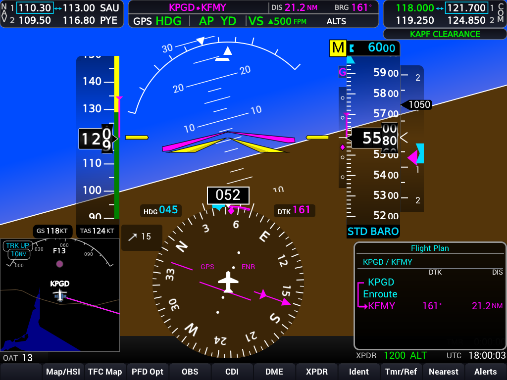 G1000 NXi PFD with VNAV vertical deviation indicator