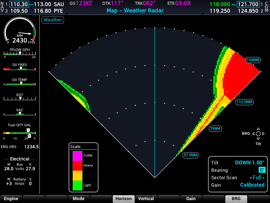 G1000 NXi weather radar page